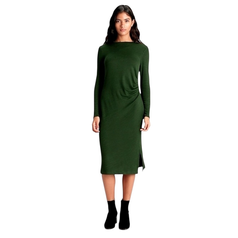 Banana Republic NWT Womens Luxespun side ruched Green Knit Midi Dress Large
